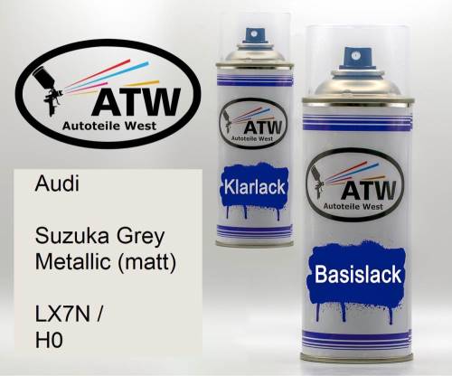 Audi, Suzuka Grey Metallic (matt), LX7N / H0: 400ml Sprühdose + 400ml Klarlack - Set, von ATW Autoteile West.